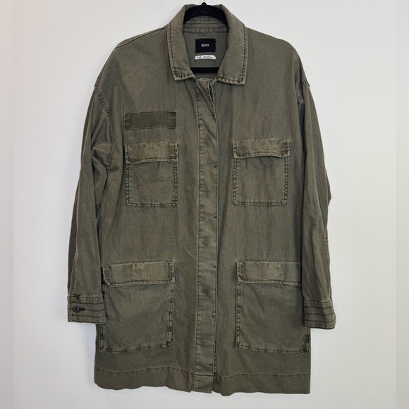 BDG Olive Military Field utility linen blend cargo pocket Jacket size large - Picture 2 of 9